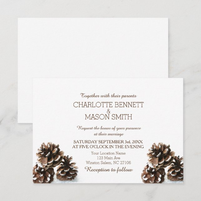 Winter Pinecone and Snowflakes Wedding Card (Front/Back)