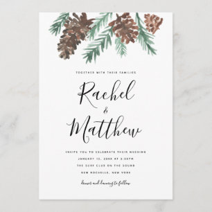 Winter Pinecone Watercolor  Wedding Invitation
