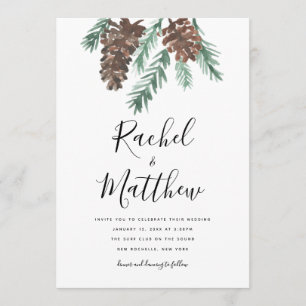 Winter Pinecone Watercolor  Wedding Invitation