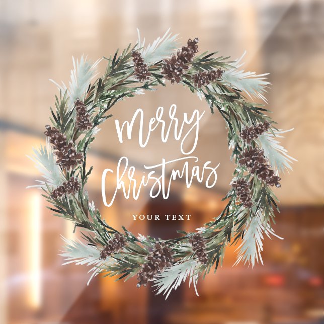Winter Pinecone Wreath Merry Christmas Holiday Window Cling (Sheet 2)
