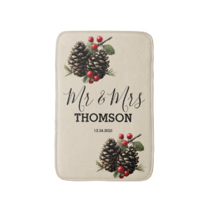 Winter Pinecones & Berries Family Throw Pillow Bath Mat