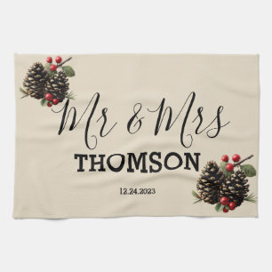 Winter Pinecones & Berries Family Throw Pillow Kitchen Towel