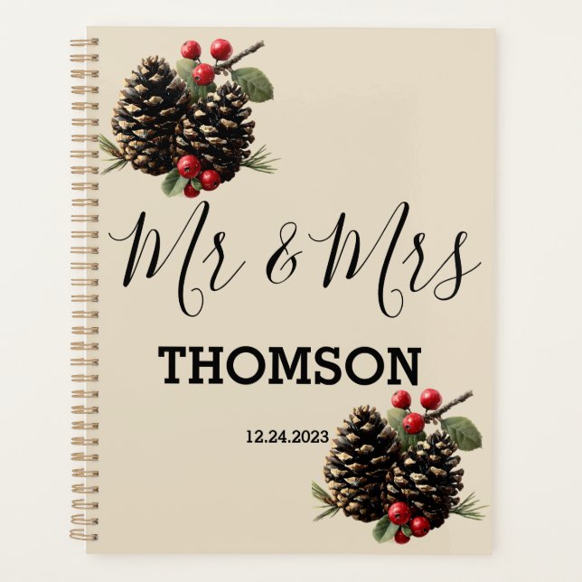 Winter Pinecones & Berries Family Throw Pillow Planner (Front)