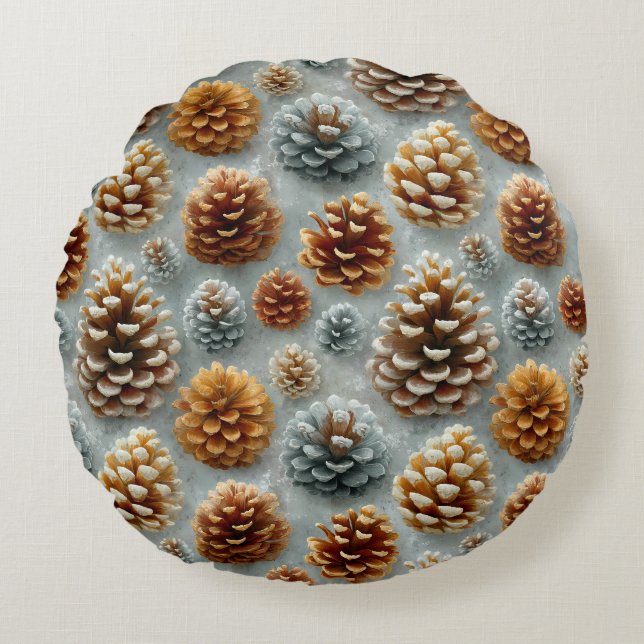 Winter Pinecones Harmony Round Pillow (Front)