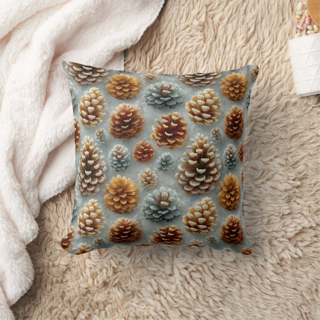 Winter Pinecones Harmony Throw Pillow (Blanket)
