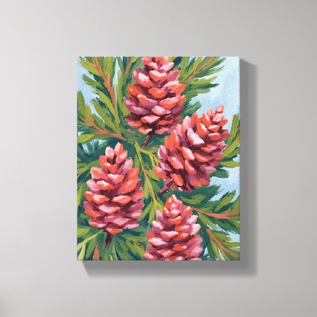 Winter Pinecones | Nature Watercolor Painting Canvas Print (Front)