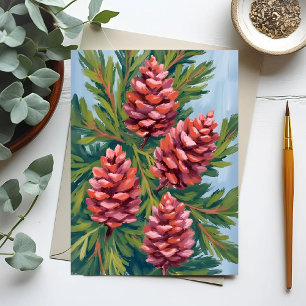 Winter Pinecones   Nature Watercolor Painting Postcard