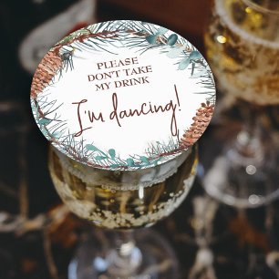 Winter Pinecones Wedding Place Card Name Tag Round Paper Coaster