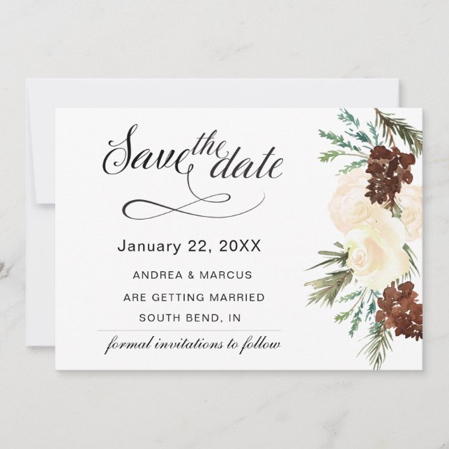 Winter Pinery Wedding Save the Date (Front)