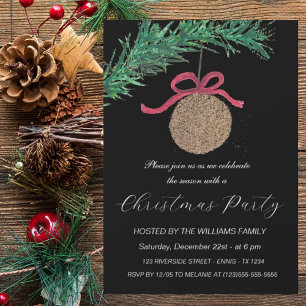 Winter Pines Black Christmas Party Watercolor Holiday Card