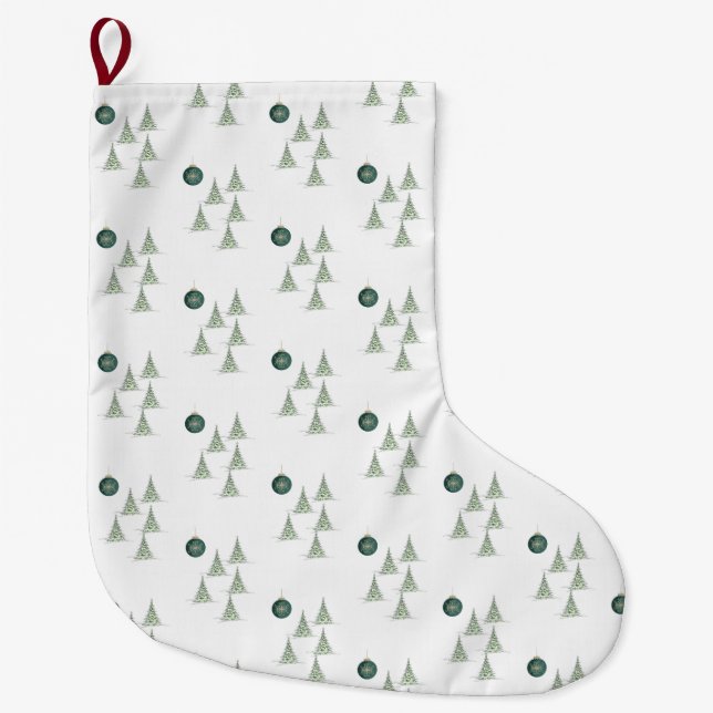 Winter Pines Gift Wrap Large Christmas Stocking (Front)