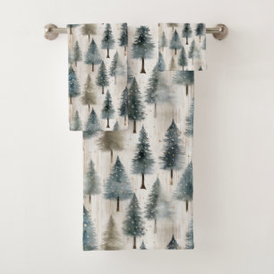 Winter Pines & Holiday Sentiments Bath Towel Set