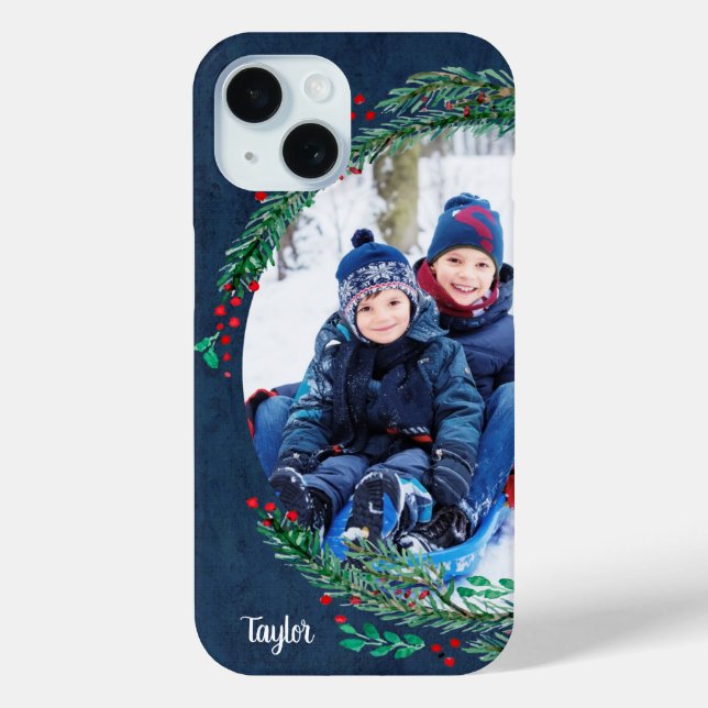 Winter Pines Personalized Family Photo Case-Mate iPhone Case (Back)