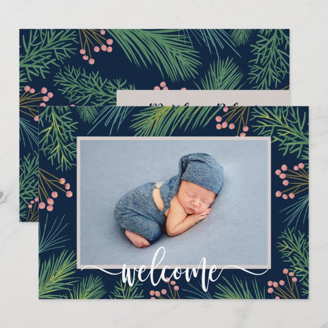 Winter Pines Photo Birth Announcements (Front/Back)