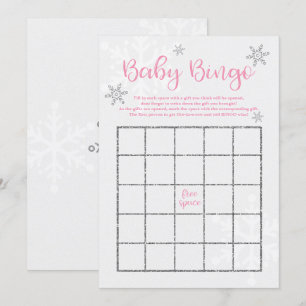 Winter Pink and Silver Snowflake Baby Bingo Invitation