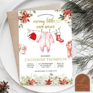 Winter Pink Baby Clothes Baby Shower Invitation