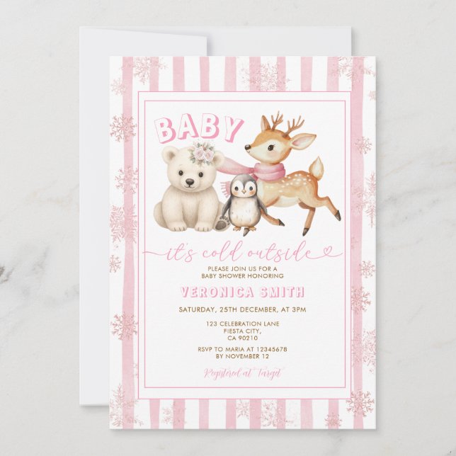 Winter Pink Baby It’s Cold Outside Baby Shower Invitation (Front)