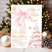 Winter Pink Bow Baby It's Cold Outside Baby Shower
