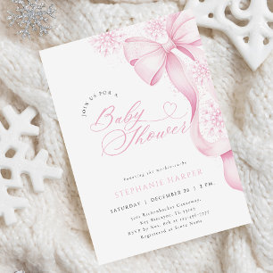 Winter Pink Bow Baby Shower Invitation