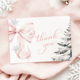 Winter Pink Bow Baby Shower Thank You Card