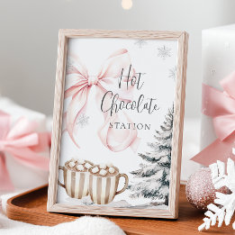Winter Pink Bow Hot Chocolate Table Sign