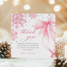 Winter Pink Bow Snowflakes Baby Shower