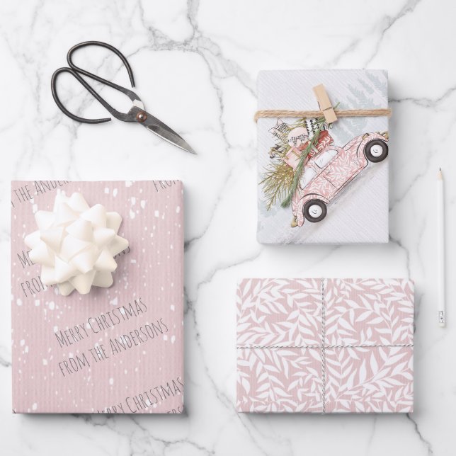 Winter Pink Car Holiday Paper with Name (Front)