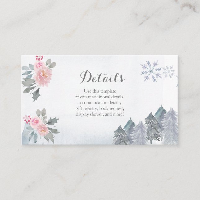 Winter Pink Floral Baby Shower Insert Card (Front)