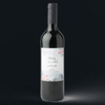 Winter Pink Floral Christmas Wine Bottle Label<br><div class="desc">Winter Pink Floral Christmas Pine Trees Gold & Silver Snowflakes Wine Bottle Label
All wording can be customized</div>