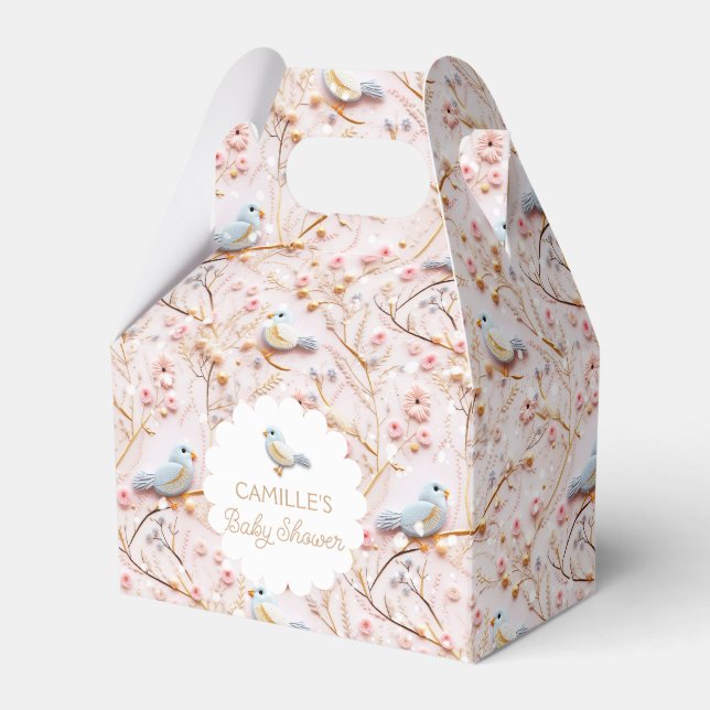 Winter Pink Floral Girl Baby Shower Favor Box (Front Side)