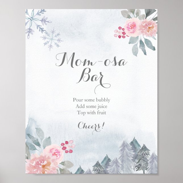 Winter Pink Floral Girl Momosa Bar Sign (Front)