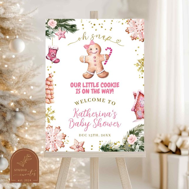 Winter Pink Gingerbread Affiche de bienvenue Board (Créateur téléchargé)