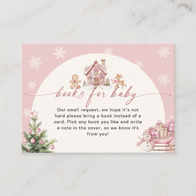Winter Pink Girl Baby Shower Books For Baby Card (Front)