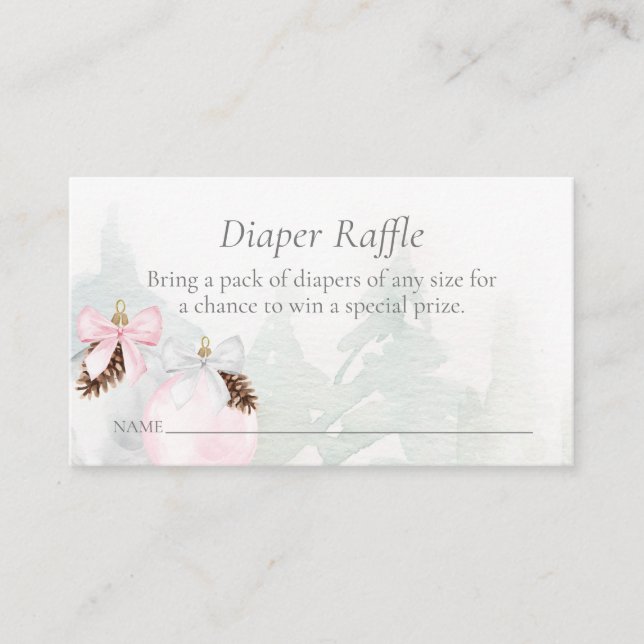 Winter Pink Girl Baby Shower Diaper Raffle Enclosure Card (Front)