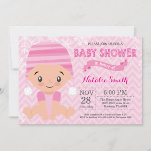 Winter Pink Girl Baby Shower Invitation