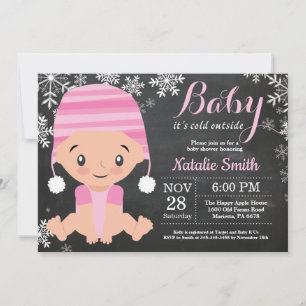 Winter Pink Girl Baby Shower Invitation Chalkboard