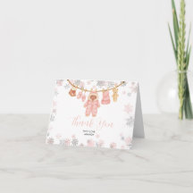 Winter Pink Girl Baby Shower Snowflakes Thank You