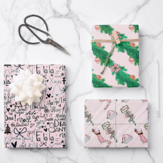 Winter Pink Girly Fun Holly Boots Christmas Wrapping Paper Sheet