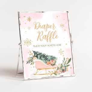 Winter Pink Gold Snowflake Diaper Raffle Poster