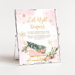 Winter Pink Gold Snowflake Late Night Diapers Poster<br><div class="desc">Make your event special with this Cold Outside Baby Shower with our cute and lovely printable Late Night Diapers Sign featuring adorable Pink Sleigh theme. Download,  personalize,  and create lasting memories with this perfect touch for your joyous celebration!

BS583</div>