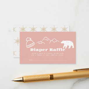 Winter Pink Hand-Drawn Baby Diaper Raffle Ticket Enclosure Card