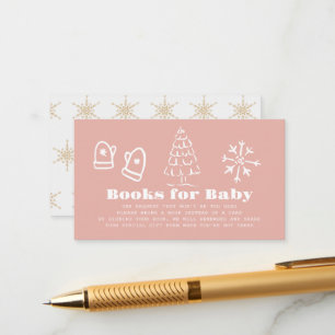Winter Pink Hand-Drawn Baby Shower Book Request Enclosure Card