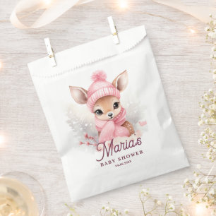 Winter pink hat scarf deer girl Party Favour Bag