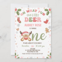 Winter Pink Oh What Fun Reindeer 1st Birthday