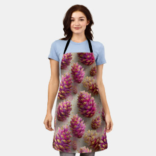 Winter Pink Pine Cones with Golden Accents Apron