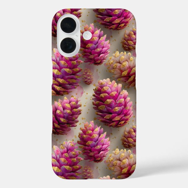 Winter Pink Pine Cones with Golden Accents Case-Mate iPhone Case (Back)