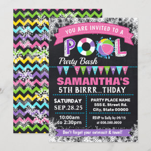 Winter pink Pool birthday party bash Invitation