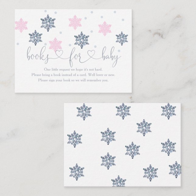 Winter Pink Silver Snowflake Books For Baby Enclos Enclosure Card (Front/Back)