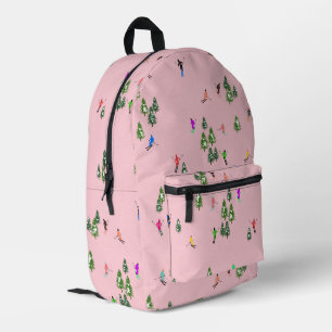Winter Pink Skiers Ski Skiing  Printed Backpack