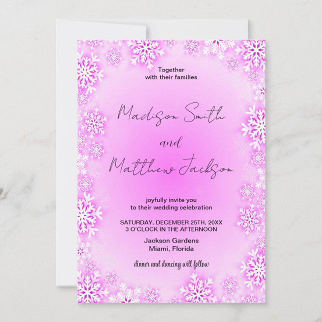 Winter Pink Snow Wedding Invitations (Front)